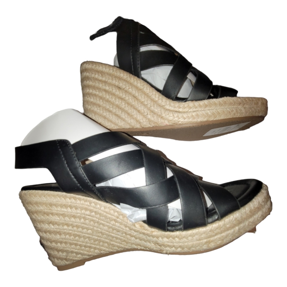 Evans Women's Cage Calita Faux Leather Black Mule Sandals, Size 10 Extra Wide - Picture 9 of 10